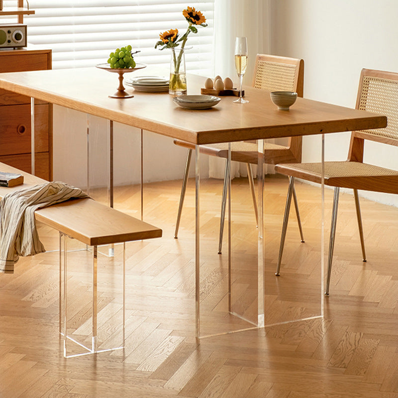 アクリル二重台座のベースを備えた天然の堅い木のダイニングテーブルモダンな屋内家具