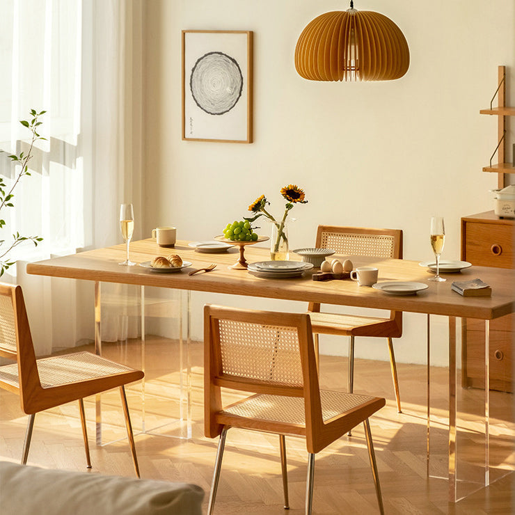 アクリル二重台座のベースを備えた天然の堅い木のダイニングテーブルモダンな屋内家具