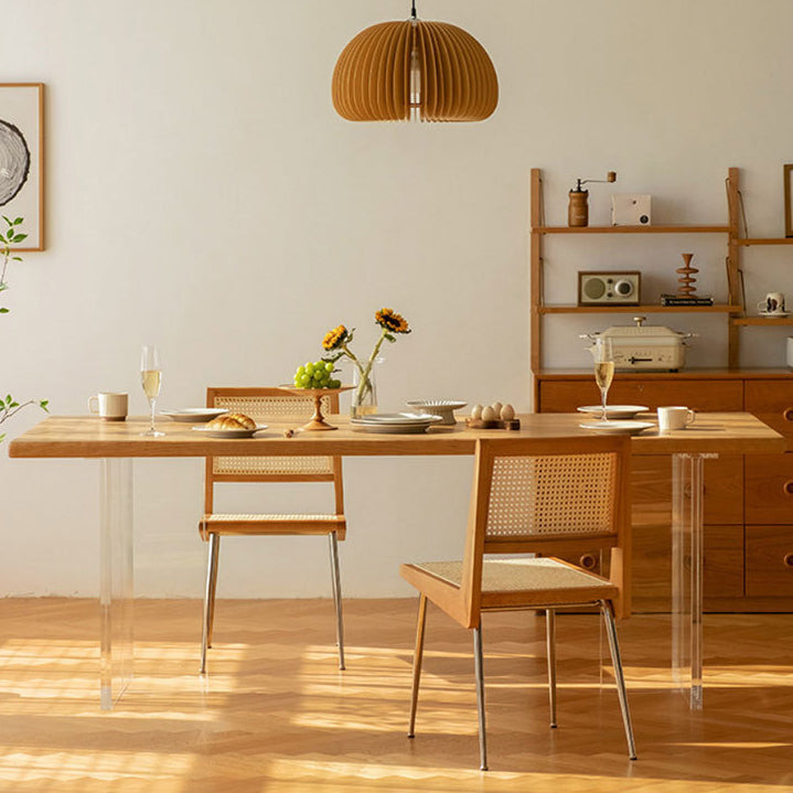 アクリル二重台座のベースを備えた天然の堅い木のダイニングテーブルモダンな屋内家具