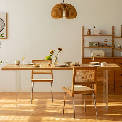 アクリル二重台座のベースを備えた天然の堅い木のダイニングテーブルモダンな屋内家具