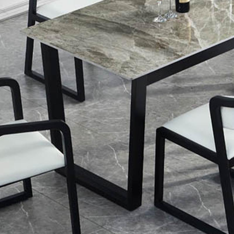 Modern Sled Dining Table Grey Stone Rectangle Home Kitchen Dinner Furniture