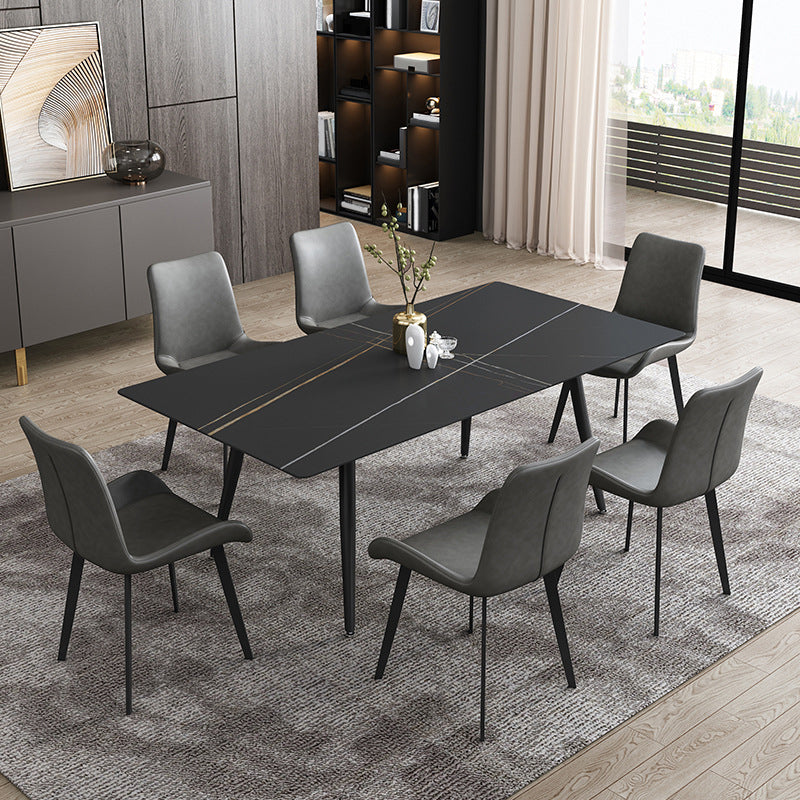Industrial Dining Table with Black Stone Rectangle Dining Table for Kitchen 55.1"L x 31.5"W x 29.5"H Without Chairs Clearhalo 'Dining Tables & Seating' 'Dining Tables' 'dining_table' 'furn' 'furn_dining_table' 'Furniture' 'Kitchen & Dining Furniture' 5897887