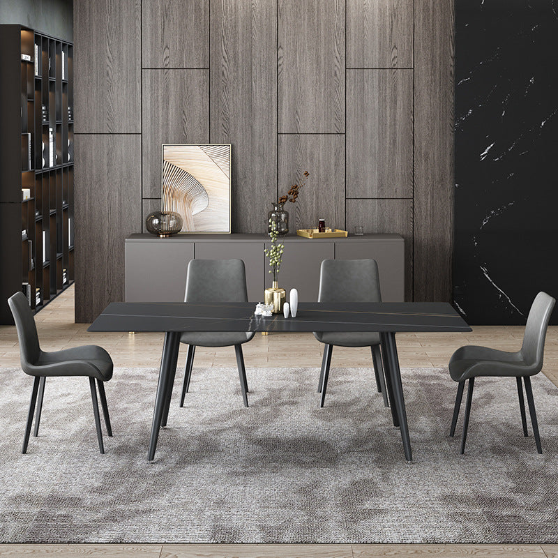 Industrial Dining Table with Black Stone Rectangle Dining Table for Kitchen Clearhalo 'Dining Tables & Seating' 'Dining Tables' 'dining_table' 'furn' 'furn_dining_table' 'Furniture' 'Kitchen & Dining Furniture' 5897889