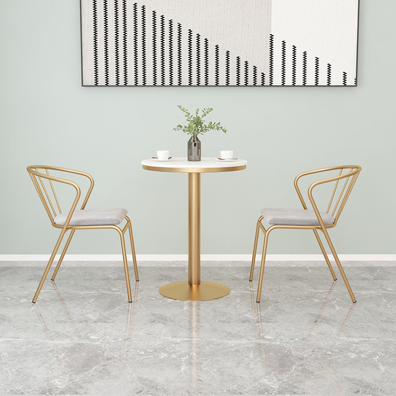 Metal Traditional Luxury Round Table White Stone Top Table with Pedestal Base Round 27.6"L x 27.6"W x 29.5"H Without Chairs Clearhalo 'Dining Tables & Seating' 'Dining Tables' 'dining_table' 'furn' 'furn_dining_table' 'Furniture' 'Kitchen & Dining Furniture' 5897914