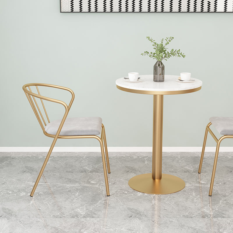 Metal Traditional Luxury Round Table White Stone Top Table with Pedestal Base Round 19.7"L x 19.7"W x 29.5"H Without Chairs Clearhalo 'Dining Tables & Seating' 'Dining Tables' 'dining_table' 'furn' 'furn_dining_table' 'Furniture' 'Kitchen & Dining Furniture' 5897915