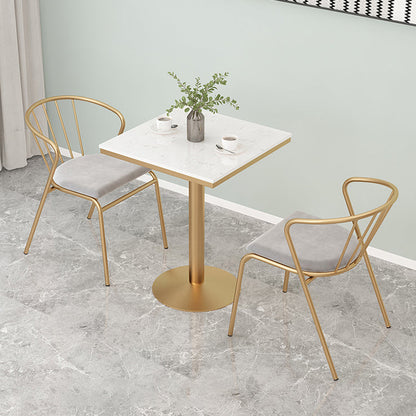 Metal Traditional Luxury Round Table White Stone Top Table with Pedestal Base Square 19.7"L x 19.7"W x 29.5"H Without Chairs Clearhalo 'Dining Tables & Seating' 'Dining Tables' 'dining_table' 'furn' 'furn_dining_table' 'Furniture' 'Kitchen & Dining Furniture' 5897924