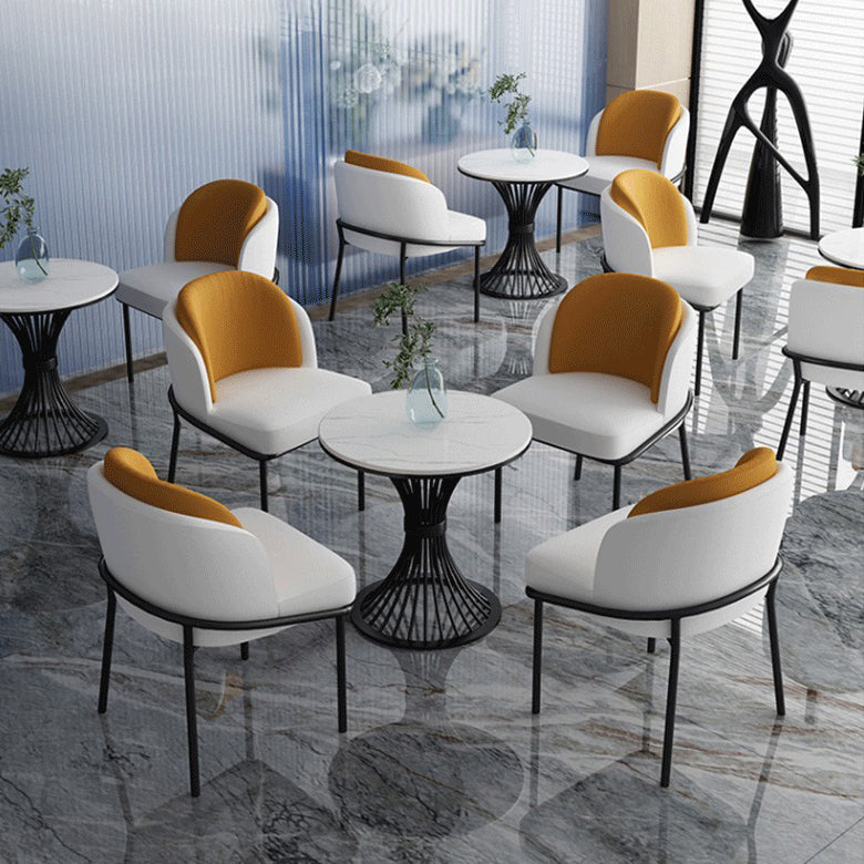 Traditionele luxe ronde eettafel gesinterde stenen boventafel met metalen voetstuk