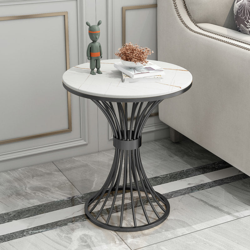 Metal Traditional Luxury Round Table 29.5"H Stone Top Dining Table with Pedestal Base White Gold Black Without Chairs Clearhalo 'Dining Tables & Seating' 'Dining Tables' 'dining_table' 'furn' 'furn_dining_table' 'Furniture' 'Kitchen & Dining Furniture' 5897947