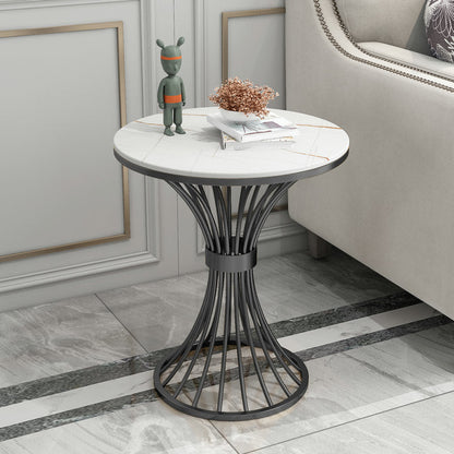 Metal Traditional Luxury Round Table 29.5"H Stone Top Dining Table with Pedestal Base White Gold Black Without Chairs Clearhalo 'Dining Tables & Seating' 'Dining Tables' 'dining_table' 'furn' 'furn_dining_table' 'Furniture' 'Kitchen & Dining Furniture' 5897947