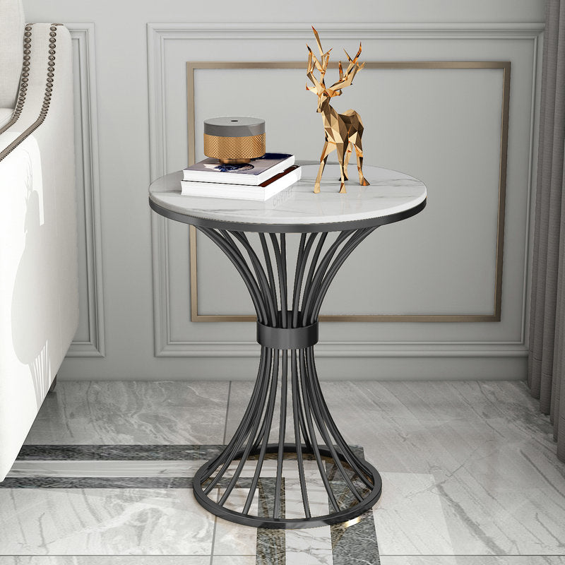 Metal Traditional Luxury Round Table 29.5"H Stone Top Dining Table with Pedestal Base White Black Without Chairs Clearhalo 'Dining Tables & Seating' 'Dining Tables' 'dining_table' 'furn' 'furn_dining_table' 'Furniture' 'Kitchen & Dining Furniture' 5897948