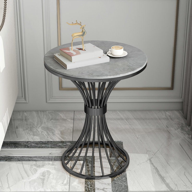 Metal Traditional Luxury Round Table 29.5"H Stone Top Dining Table with Pedestal Base Light Gray Black Without Chairs Clearhalo 'Dining Tables & Seating' 'Dining Tables' 'dining_table' 'furn' 'furn_dining_table' 'Furniture' 'Kitchen & Dining Furniture' 5897949
