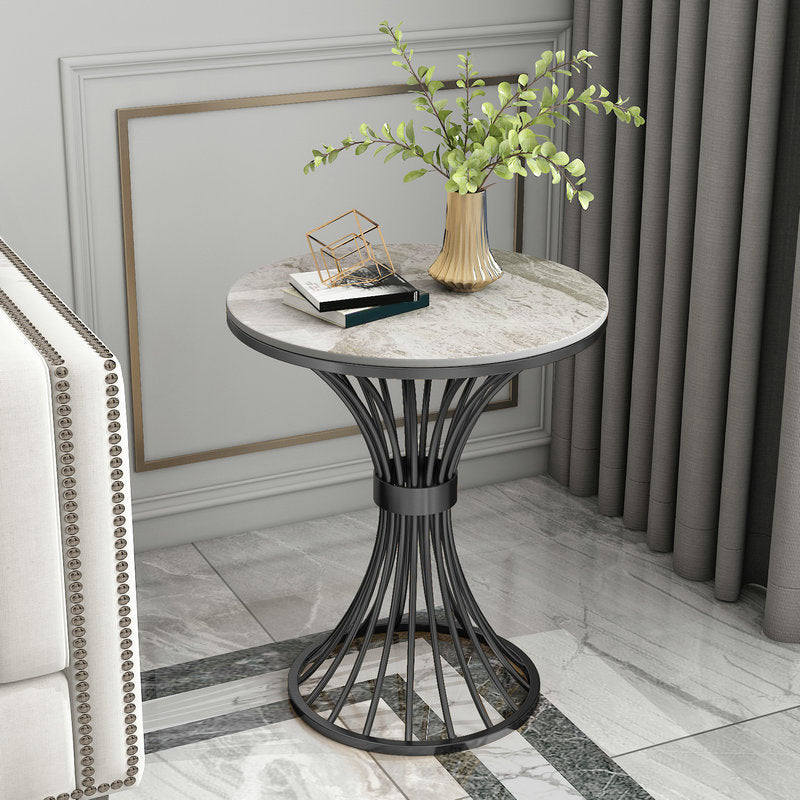 Metal Traditional Luxury Round Table 29.5"H Stone Top Dining Table with Pedestal Base Gray Black Without Chairs Clearhalo 'Dining Tables & Seating' 'Dining Tables' 'dining_table' 'furn' 'furn_dining_table' 'Furniture' 'Kitchen & Dining Furniture' 5897959