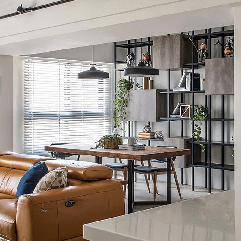 Rechthoektafel industriële vaste houten bovenkant eettafel met metalen basis