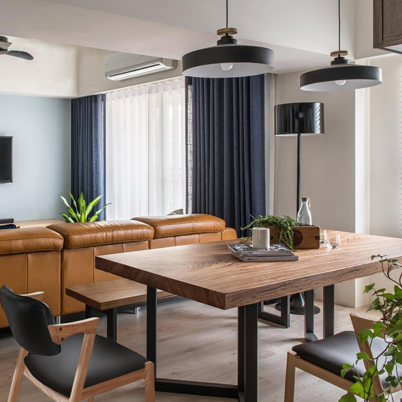 Rectangle Table  Industrial Solid Wood Top Dining Table with Metal Base