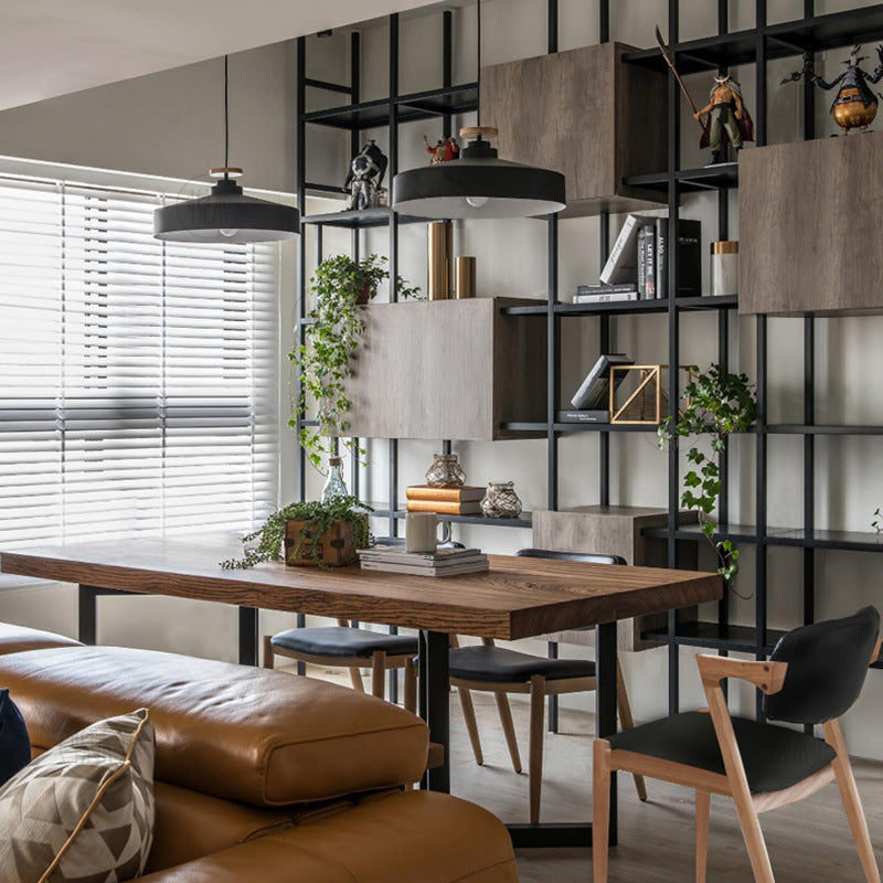 Rechthoektafel industriële vaste houten bovenkant eettafel met metalen basis
