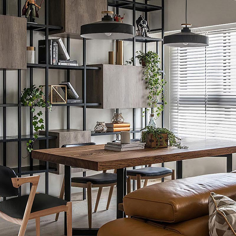 Rechthoektafel industriële vaste houten bovenkant eettafel met metalen basis