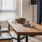 Rechthoektafel industriële vaste houten bovenkant eettafel met metalen basis