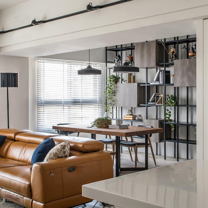 Rechthoektafel industriële vaste houten bovenkant eettafel met metalen basis