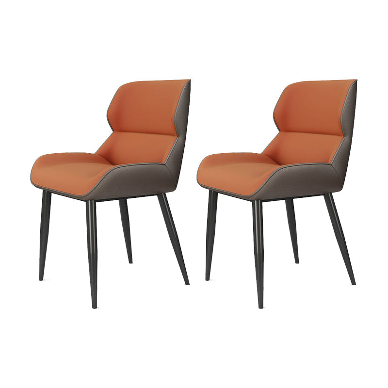 Modern Style Parsons Dining Chair Faux Leather Armless Dining Chair Orange 2 Piece Set Clearhalo 'Dining Chairs' 'Dining Tables & Seating' 'dining_chair' 'furn' 'furn_dining_chair' 'Furniture' 'Kitchen & Dining Furniture' 5898177