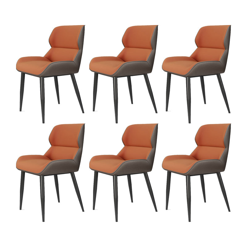 Modern Style Parsons Dining Chair Faux Leather Armless Dining Chair Orange 6 Piece Set Clearhalo 'Dining Chairs' 'Dining Tables & Seating' 'dining_chair' 'furn' 'furn_dining_chair' 'Furniture' 'Kitchen & Dining Furniture' 5898179