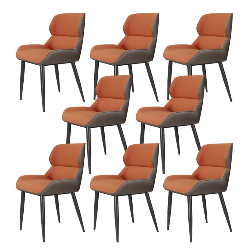 Modern Style Parsons Dining Chair Faux Leather Armless Dining Chair Orange 8 Piece Set Clearhalo 'Dining Chairs' 'Dining Tables & Seating' 'dining_chair' 'furn' 'furn_dining_chair' 'Furniture' 'Kitchen & Dining Furniture' 5898180
