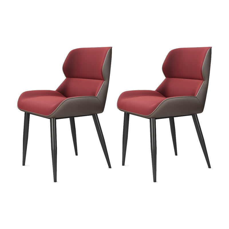 Modern Style Parsons Dining Chair Faux Leather Armless Dining Chair Red 2 Piece Set Clearhalo 'Dining Chairs' 'Dining Tables & Seating' 'dining_chair' 'furn' 'furn_dining_chair' 'Furniture' 'Kitchen & Dining Furniture' 5898182