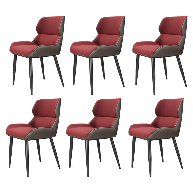 Modern Style Parsons Dining Chair Faux Leather Armless Dining Chair Red 6 Piece Set Clearhalo 'Dining Chairs' 'Dining Tables & Seating' 'dining_chair' 'furn' 'furn_dining_chair' 'Furniture' 'Kitchen & Dining Furniture' 5898184