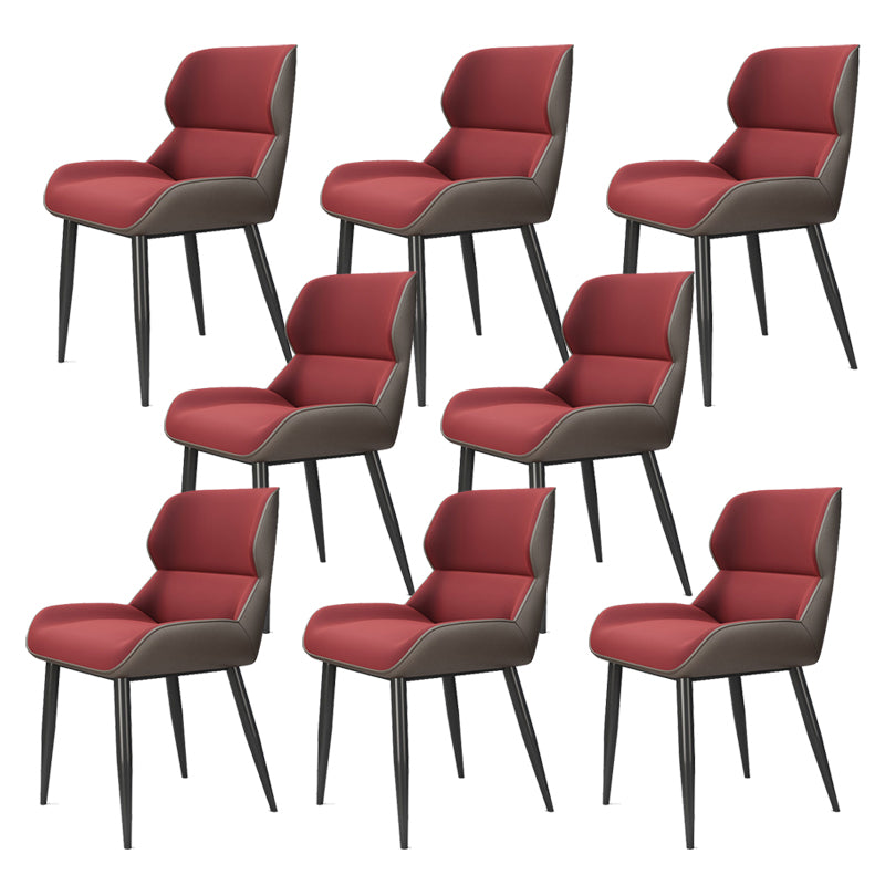 Modern Style Parsons Dining Chair Faux Leather Armless Dining Chair Red 8 Piece Set Clearhalo 'Dining Chairs' 'Dining Tables & Seating' 'dining_chair' 'furn' 'furn_dining_chair' 'Furniture' 'Kitchen & Dining Furniture' 5898185