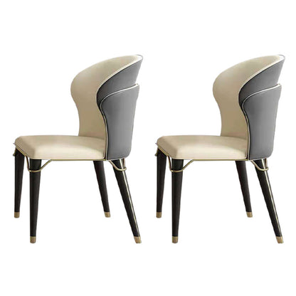 Eigentijdse eiken houten wingback stoel matte afwerking faux lederen stoel met zwarte poten