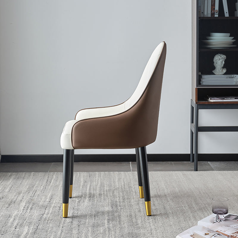 Glam -stijl Parsons eetkamerstoelen faux lederen armloze zijstoel