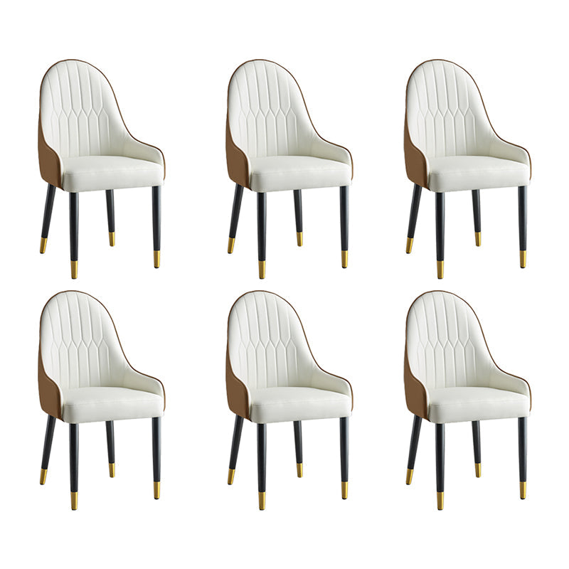 Glam -stijl Parsons eetkamerstoelen faux lederen armloze zijstoel