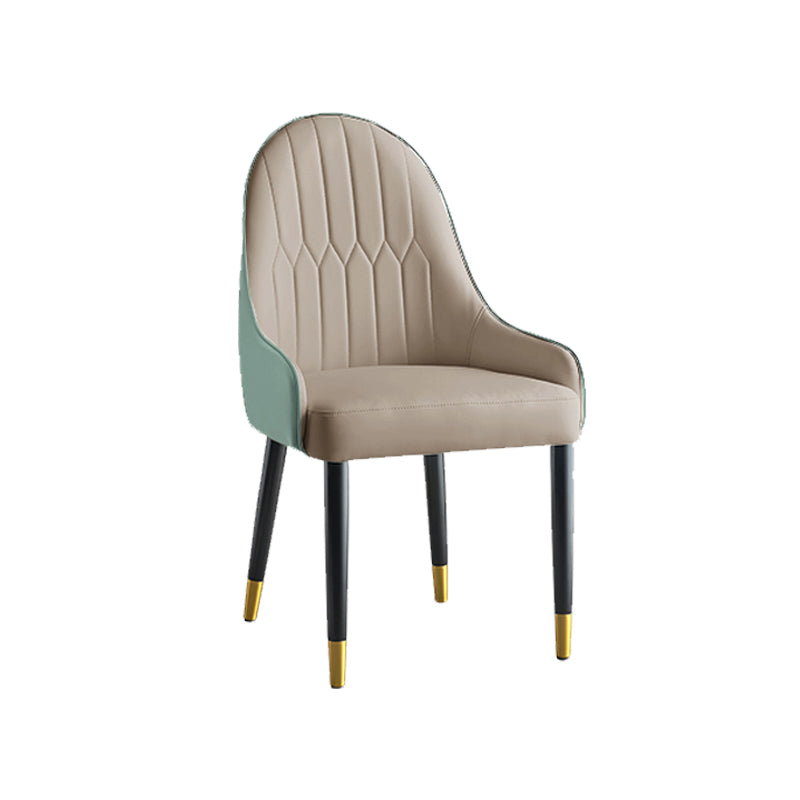 Glam -stijl Parsons eetkamerstoelen faux lederen armloze zijstoel