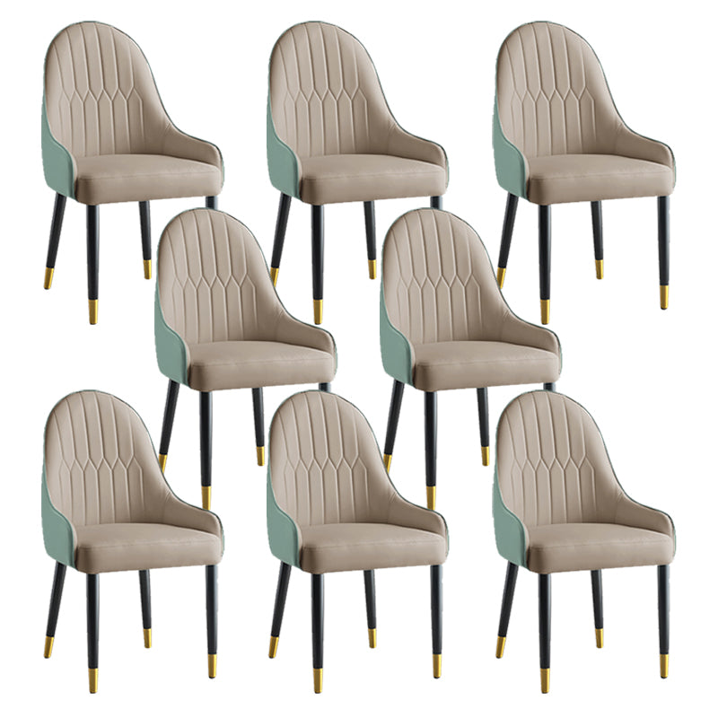 Glam -stijl Parsons eetkamerstoelen faux lederen armloze zijstoel