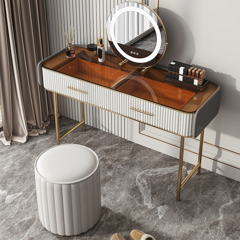 Glam Glass Top ijdelheid make -uptafel ontlasting ingesteld met opbergladen