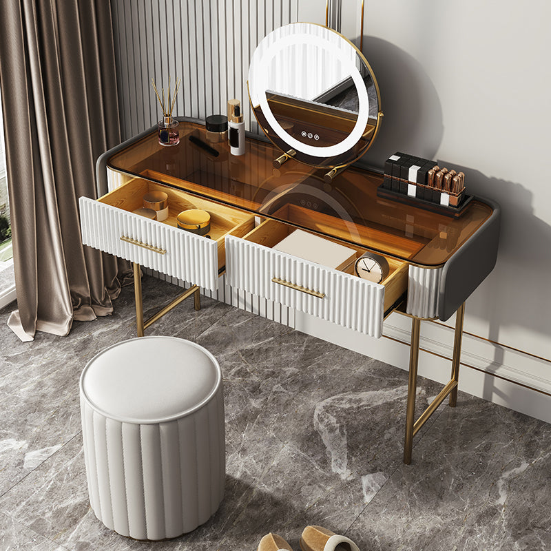 Glam Glass Top ijdelheid make -uptafel ontlasting ingesteld met opbergladen