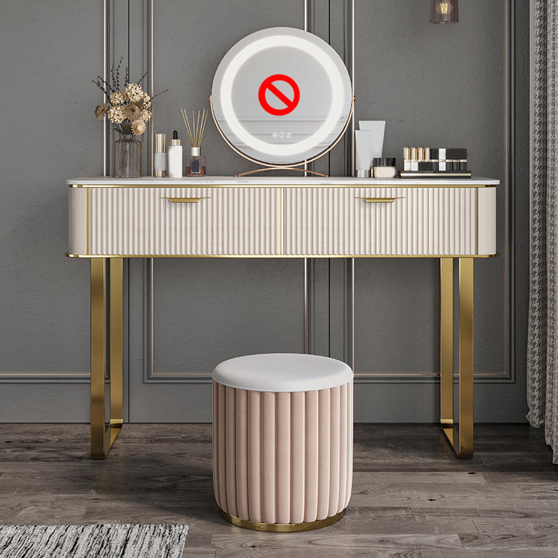 Vanidad blanca contemporánea con taburete de 17.72 "D Juego de tocador con 2 cajones