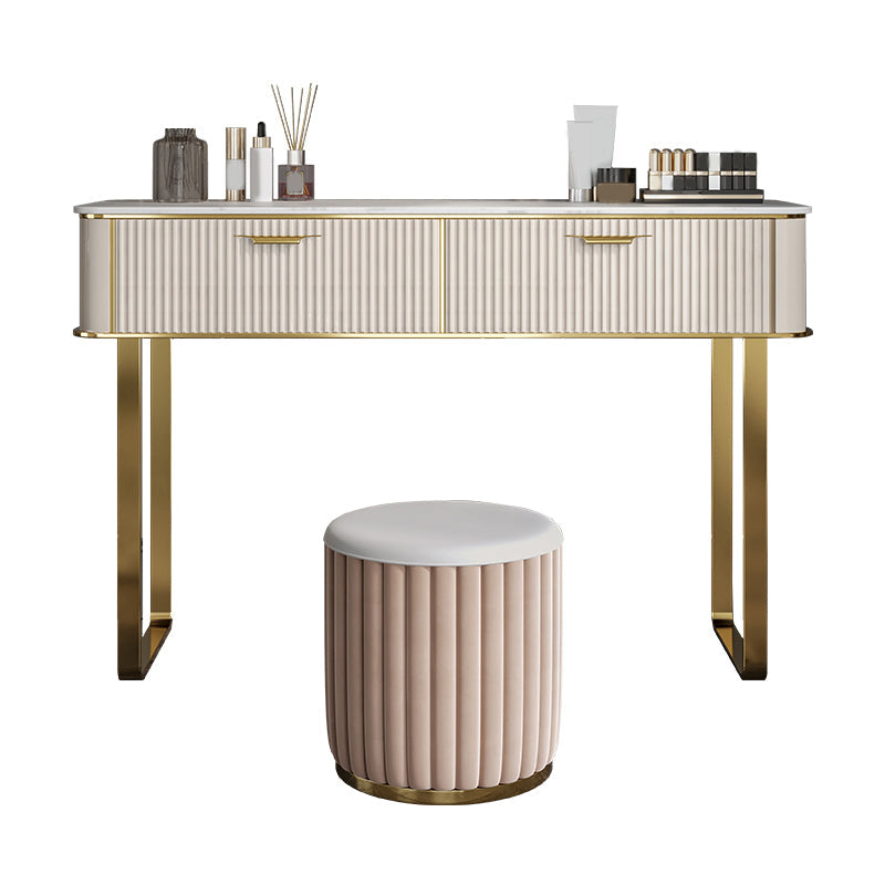 Vanidad blanca contemporánea con taburete de 17.72 "D Juego de tocador con 2 cajones