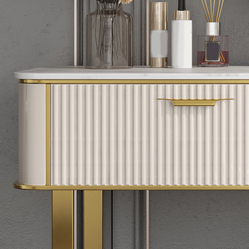 Vanidad blanca contemporánea con taburete de 17.72 "D Juego de tocador con 2 cajones