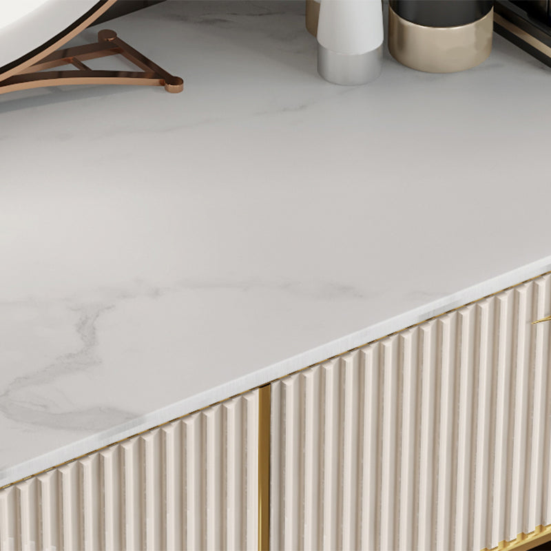 Vanidad blanca contemporánea con taburete de 17.72 "D Juego de tocador con 2 cajones