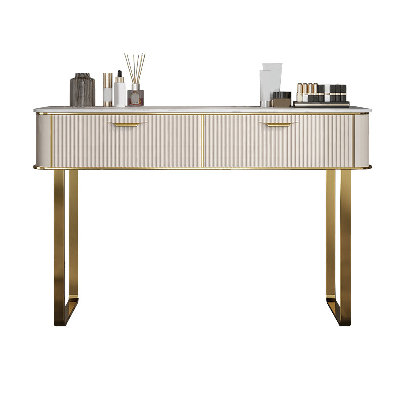 Vanidad blanca contemporánea con taburete de 17.72 "D Juego de tocador con 2 cajones