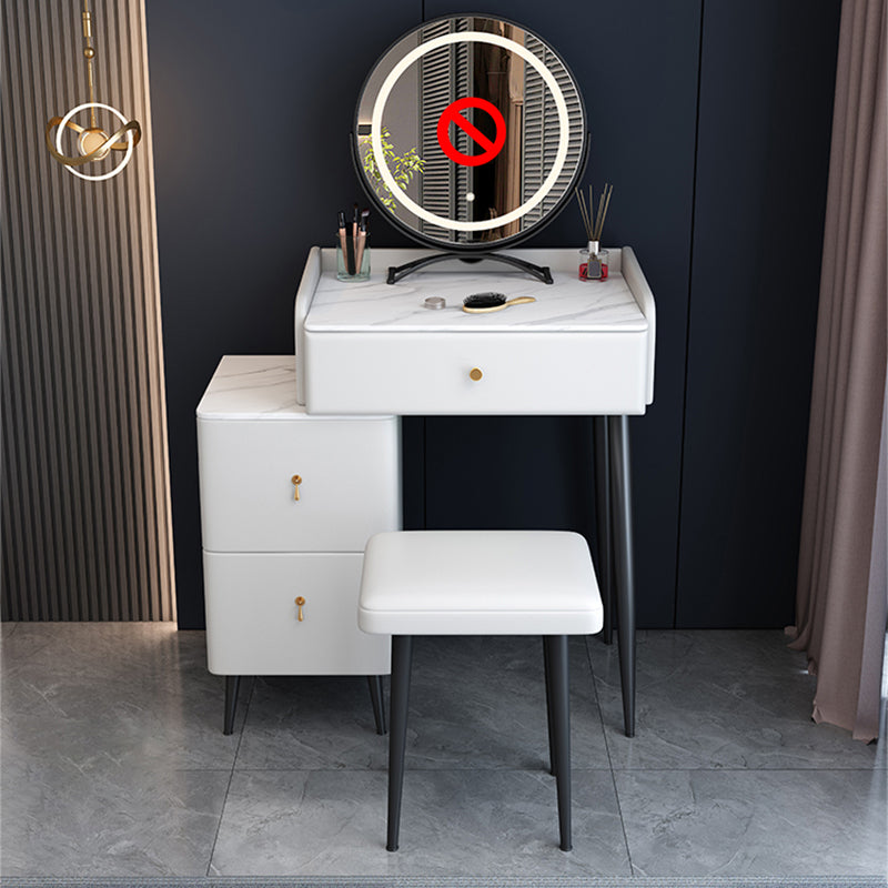 Moderne 3 Schubladen Eitelkeitstisch 23.62 "W Stone Top Dressing Tischhocker Set