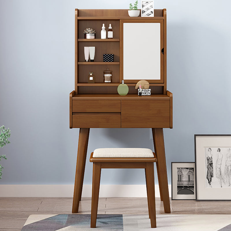 Solid Wood Vanity Table Set 3-Drawer Makeup Vanity Table with Mirror and Stool Clearhalo 'Bedroom Furniture' 'furn' 'furn_makeup_vanities' 'Furniture' 'Makeup Vanities' 'makeup_vanities' 5898695