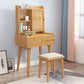 Solid Wood Vanity Table Set 3-Drawer Makeup Vanity Table with Mirror and Stool Makeup Vanity & Stools Natural Clearhalo 'Bedroom Furniture' 'furn' 'furn_makeup_vanities' 'Furniture' 'Makeup Vanities' 'makeup_vanities' 5898696
