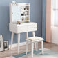 Solid Wood Vanity Table Set 3-Drawer Makeup Vanity Table with Mirror and Stool Makeup Vanity & Stools White Clearhalo 'Bedroom Furniture' 'furn' 'furn_makeup_vanities' 'Furniture' 'Makeup Vanities' 'makeup_vanities' 5898698