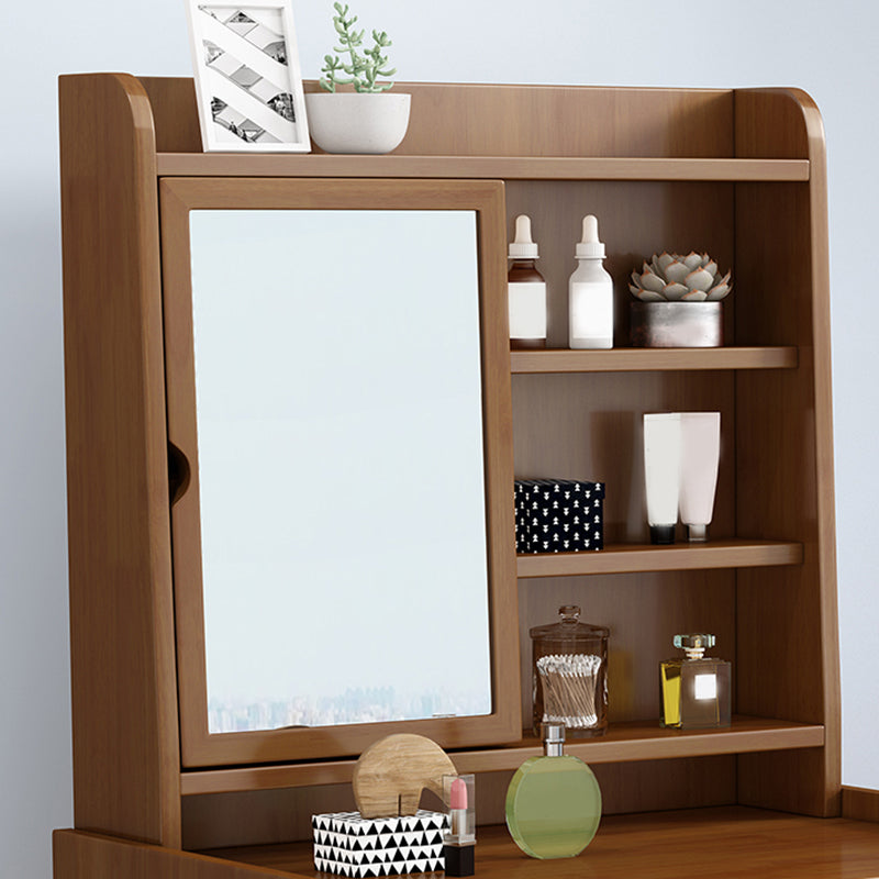 Solid Wood Vanity Table Set 3-Drawer Makeup Vanity Table with Mirror and Stool Clearhalo 'Bedroom Furniture' 'furn' 'furn_makeup_vanities' 'Furniture' 'Makeup Vanities' 'makeup_vanities' 5898701