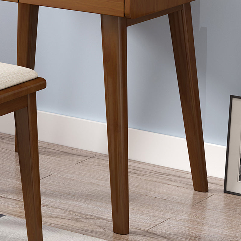 Solid Wood Vanity Table Set 3-Drawer Makeup Vanity Table with Mirror and Stool Clearhalo 'Bedroom Furniture' 'furn' 'furn_makeup_vanities' 'Furniture' 'Makeup Vanities' 'makeup_vanities' 5898703