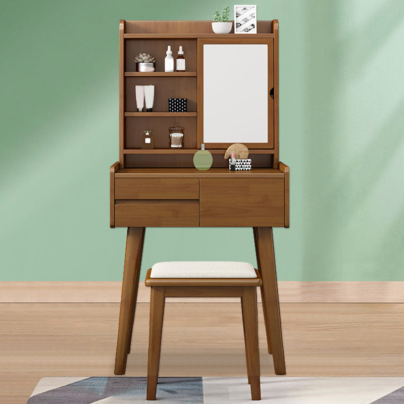 Solid Wood Vanity Table Set 3-Drawer Makeup Vanity Table with Mirror and Stool Clearhalo 'Bedroom Furniture' 'furn' 'furn_makeup_vanities' 'Furniture' 'Makeup Vanities' 'makeup_vanities' 5898705