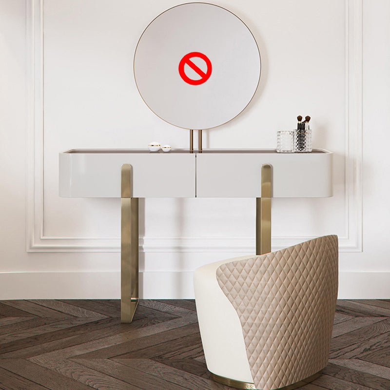 Brown Glass Top Vanity Table Glam Simple 29.53" H Dressing Table Set Makeup Vanity & Stools Clearhalo 'Bedroom Furniture' 'furn' 'furn_makeup_vanities' 'Furniture' 'Makeup Vanities' 'makeup_vanities' 5898713