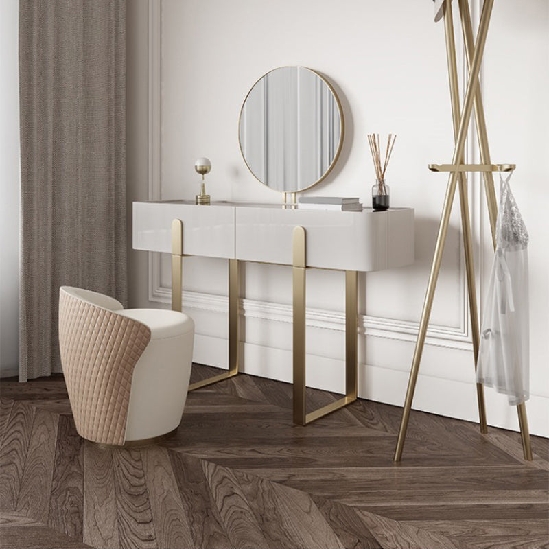 Brown Glass Top Vanity Table Glam Simple 29.53" H Dressing Table Set Clearhalo 'Bedroom Furniture' 'furn' 'furn_makeup_vanities' 'Furniture' 'Makeup Vanities' 'makeup_vanities' 5898714