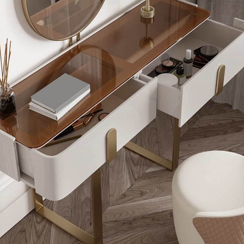 Brown Glass Top Vanity Table Glam Simple 29.53" H Dressing Table Set Clearhalo 'Bedroom Furniture' 'furn' 'furn_makeup_vanities' 'Furniture' 'Makeup Vanities' 'makeup_vanities' 5898721